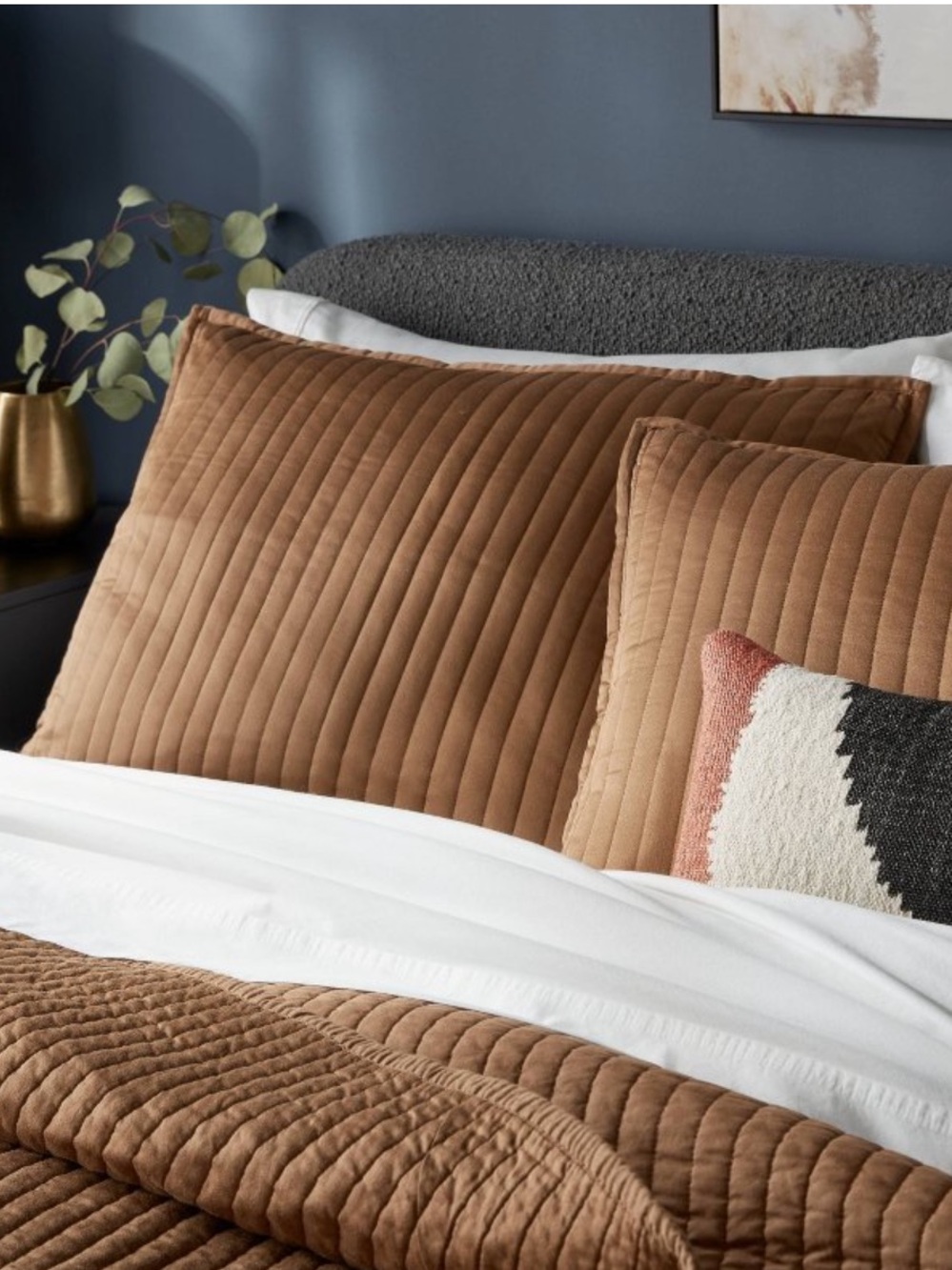NEW 2 Threshold Washed Cotton Light Brown Sateen Quilted Shams, King